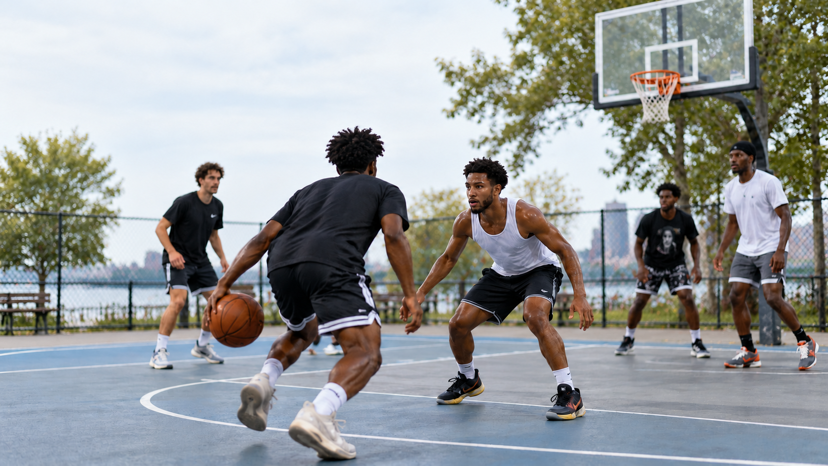 Basketball action with an illustrative clip selection